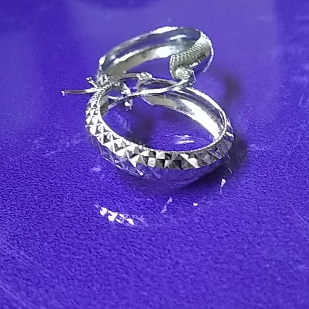 Diamond Cut Solid Silver Loop Earrings - image 6